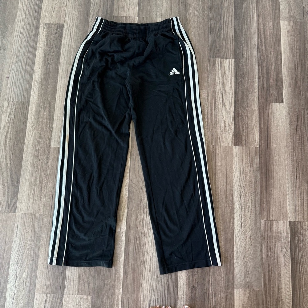 Adidas Men's Black Joggers with White Stripes